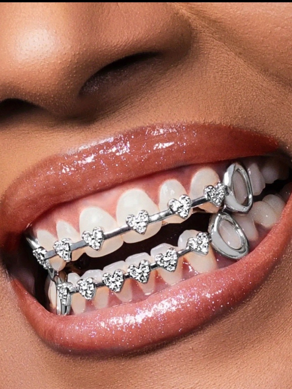 NEW Silver Heart Diamond Grillz Set - Clear CZ